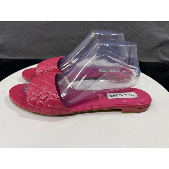 Steve Madden Finally Flat Sandals Hot Pink Leather Slip On Slide Women Size 10 - Picture 6 of 14